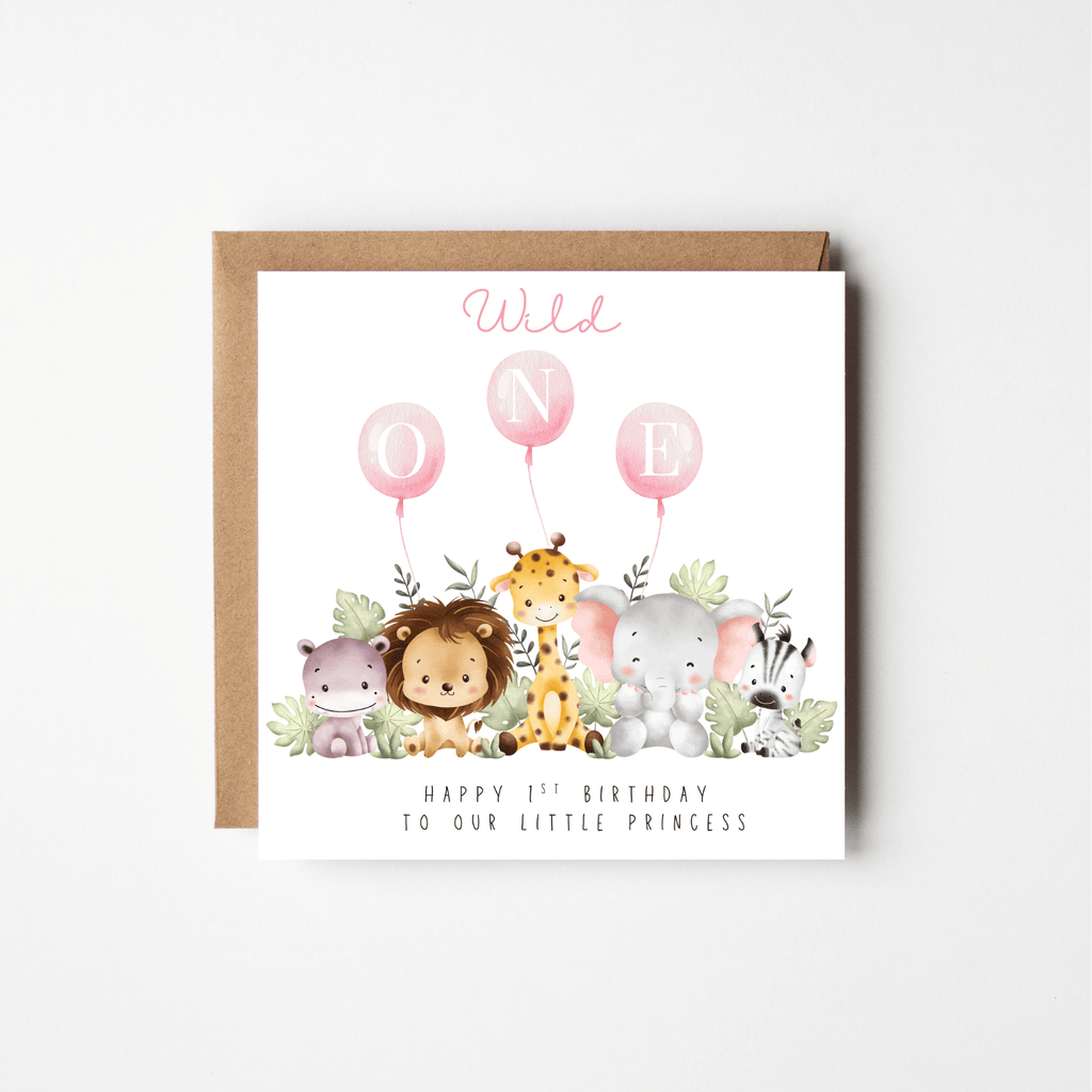 Wild One 1st Birthday Card – Personalised | Pink or Blue
