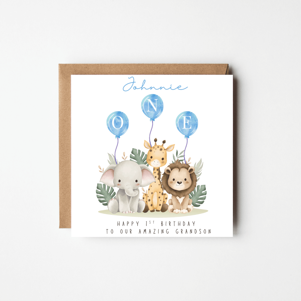 Watercolour Animals 1st Birthday Card – Personalised | Pink or Blue