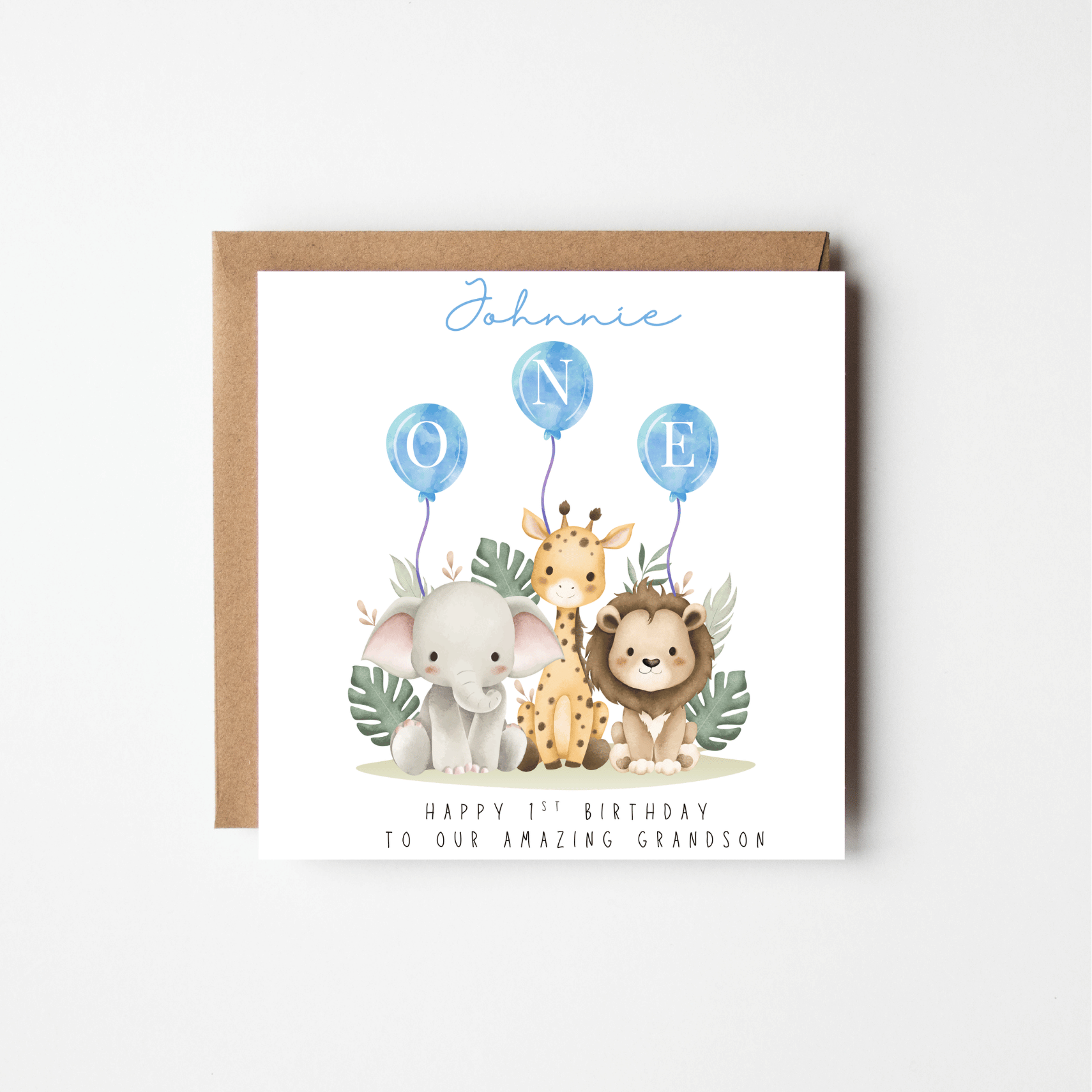 Watercolour Animals 1st Birthday Card – Personalised | Pink or Blue
