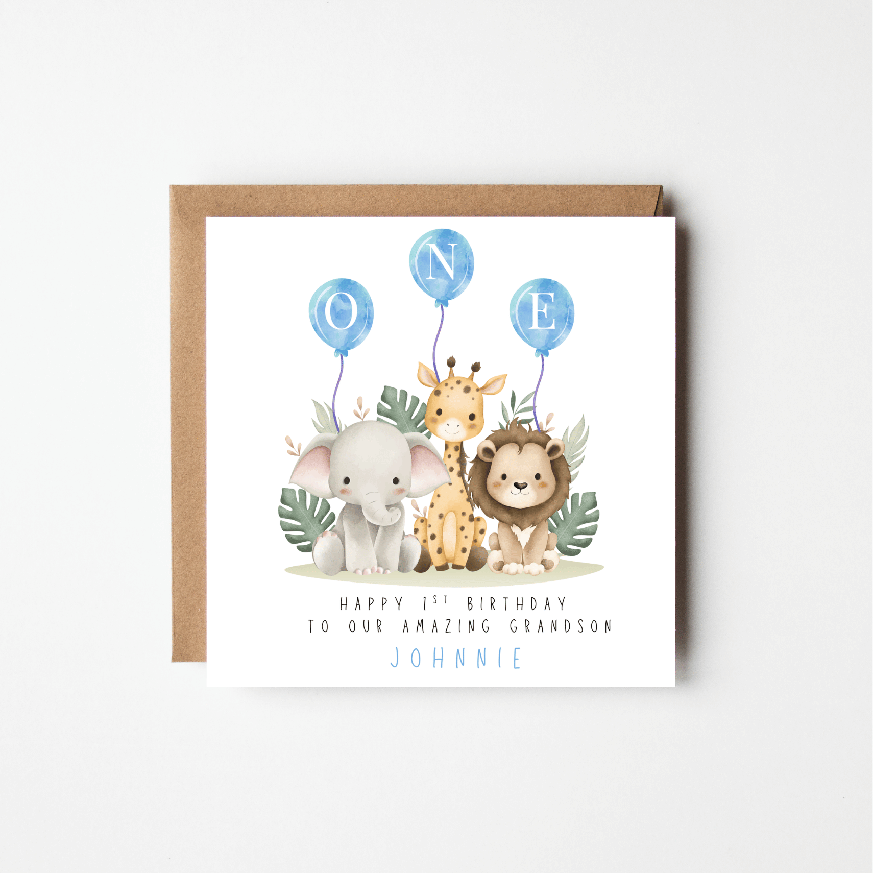 Watercolour Animals 1st Birthday Card – Personalised | Pink or Blue