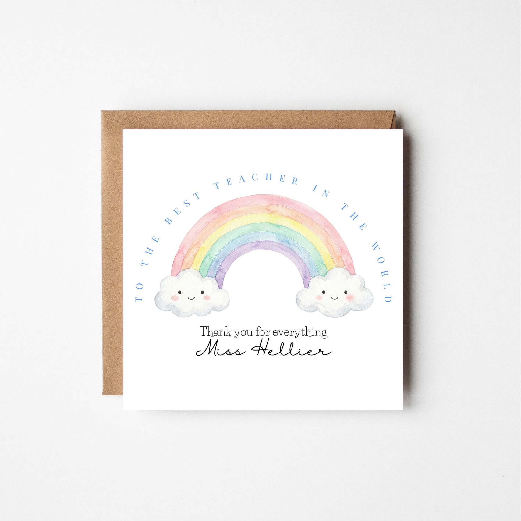 Best Teacher in the World – Personalised Watercolour Rainbow Thank You Card