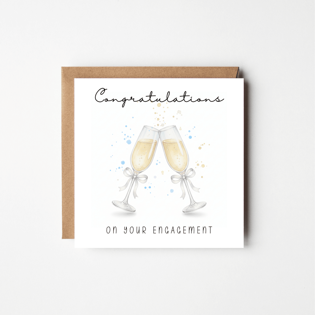 Congratulations on Your Engagement Card – Watercolour Champagne Glasses