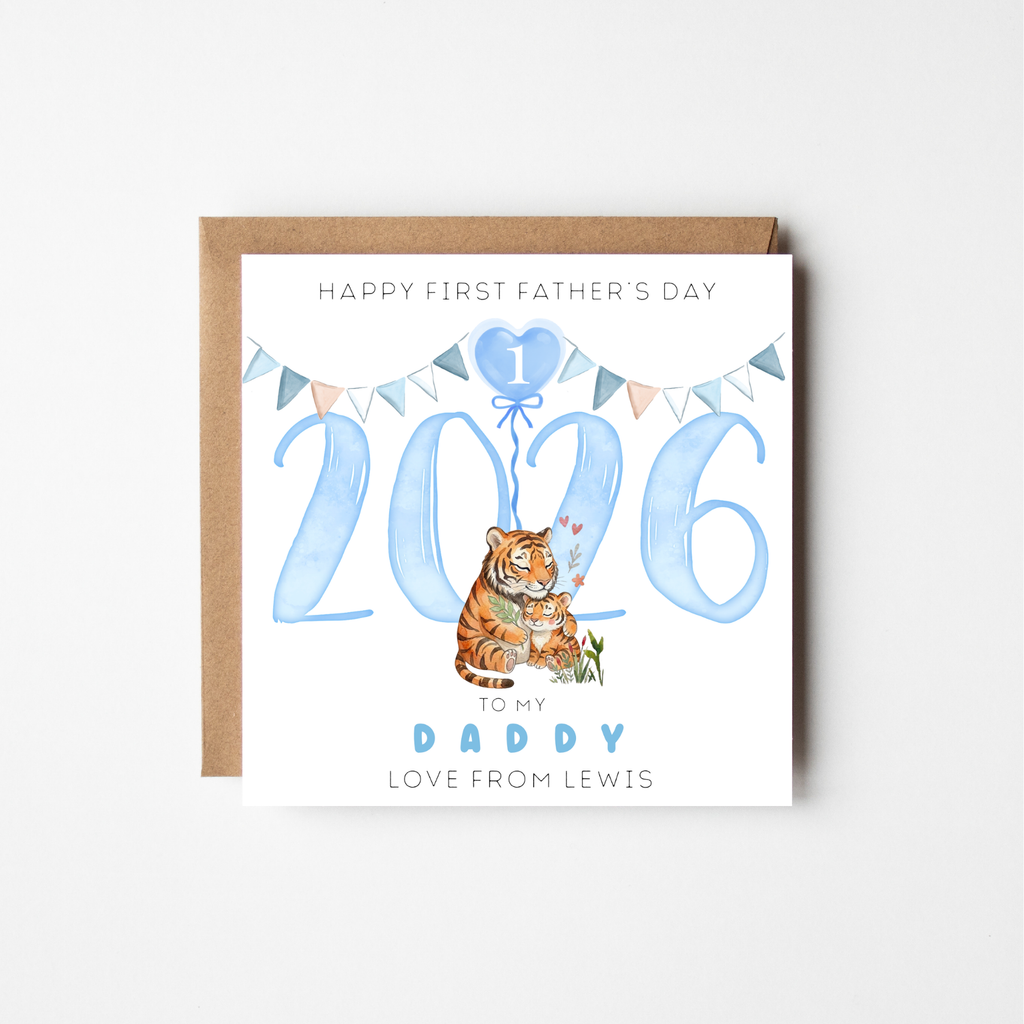 First Father's Day Card 2026 | Personalised Animal Watercolour | New Dad