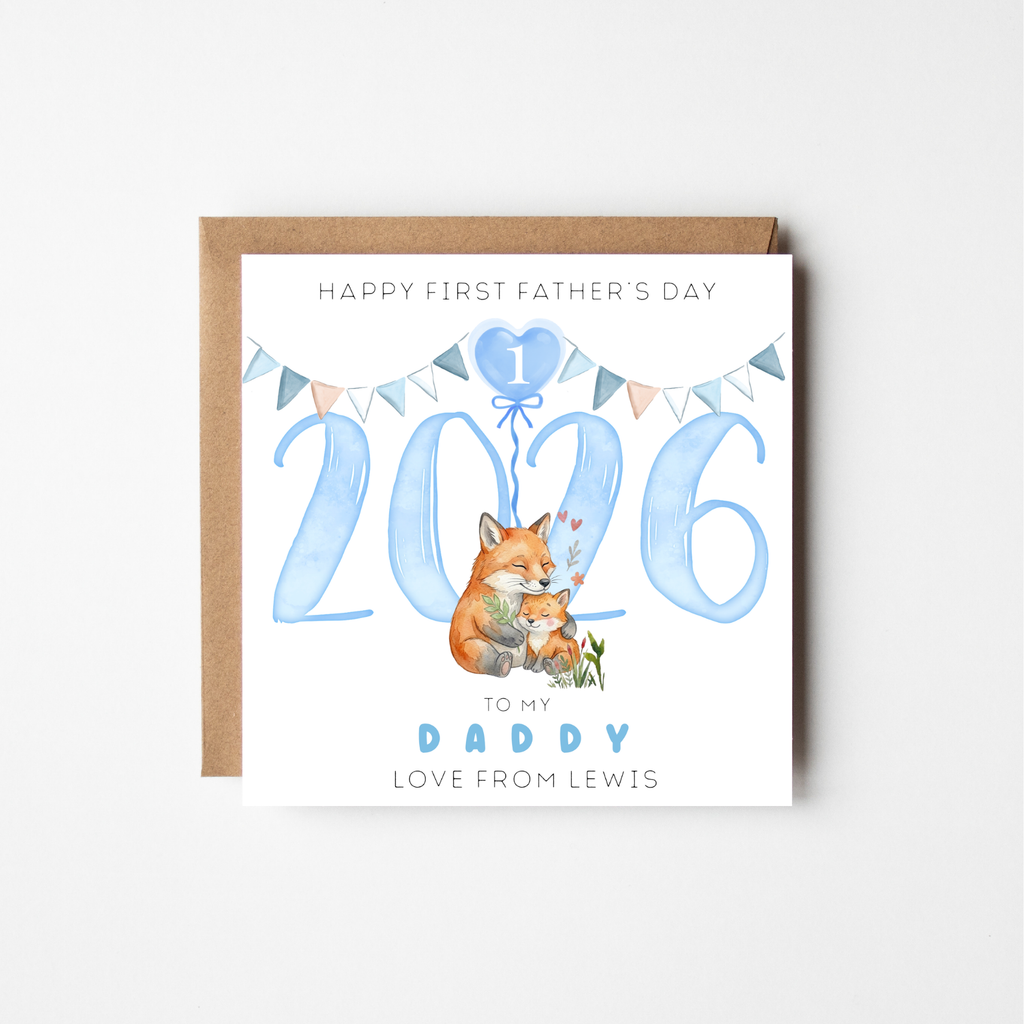 First Father's Day Card 2026 | Personalised Animal Watercolour | New Dad