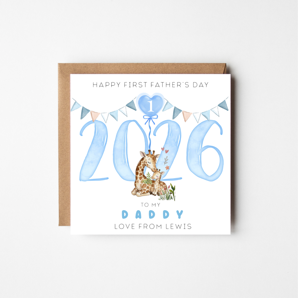 First Father's Day Card 2026 | Personalised Animal Watercolour | New Dad