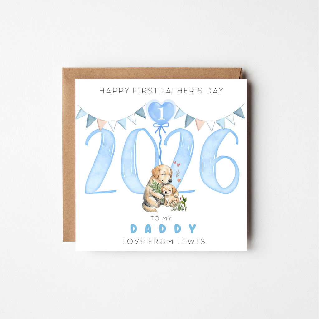 First Father's Day Card 2026 | Personalised Animal Watercolour | New Dad