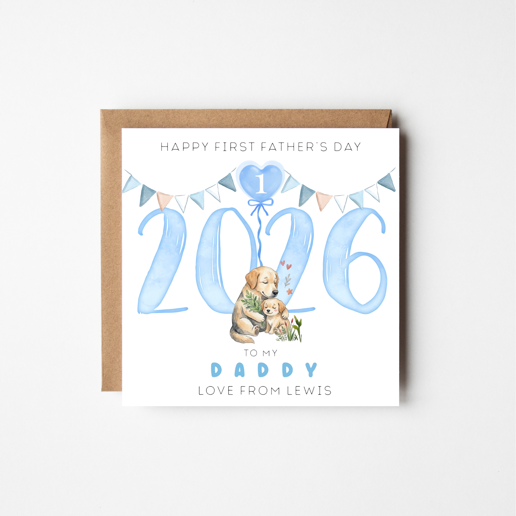 First Father's Day Card 2026 | Personalised Animal Watercolour | New Dad