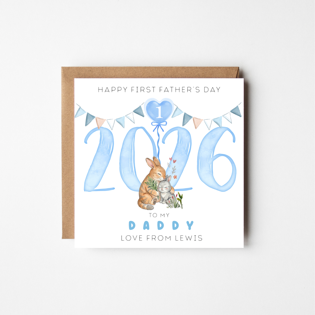 First Father's Day Card 2026 | Personalised Animal Watercolour | New Dad