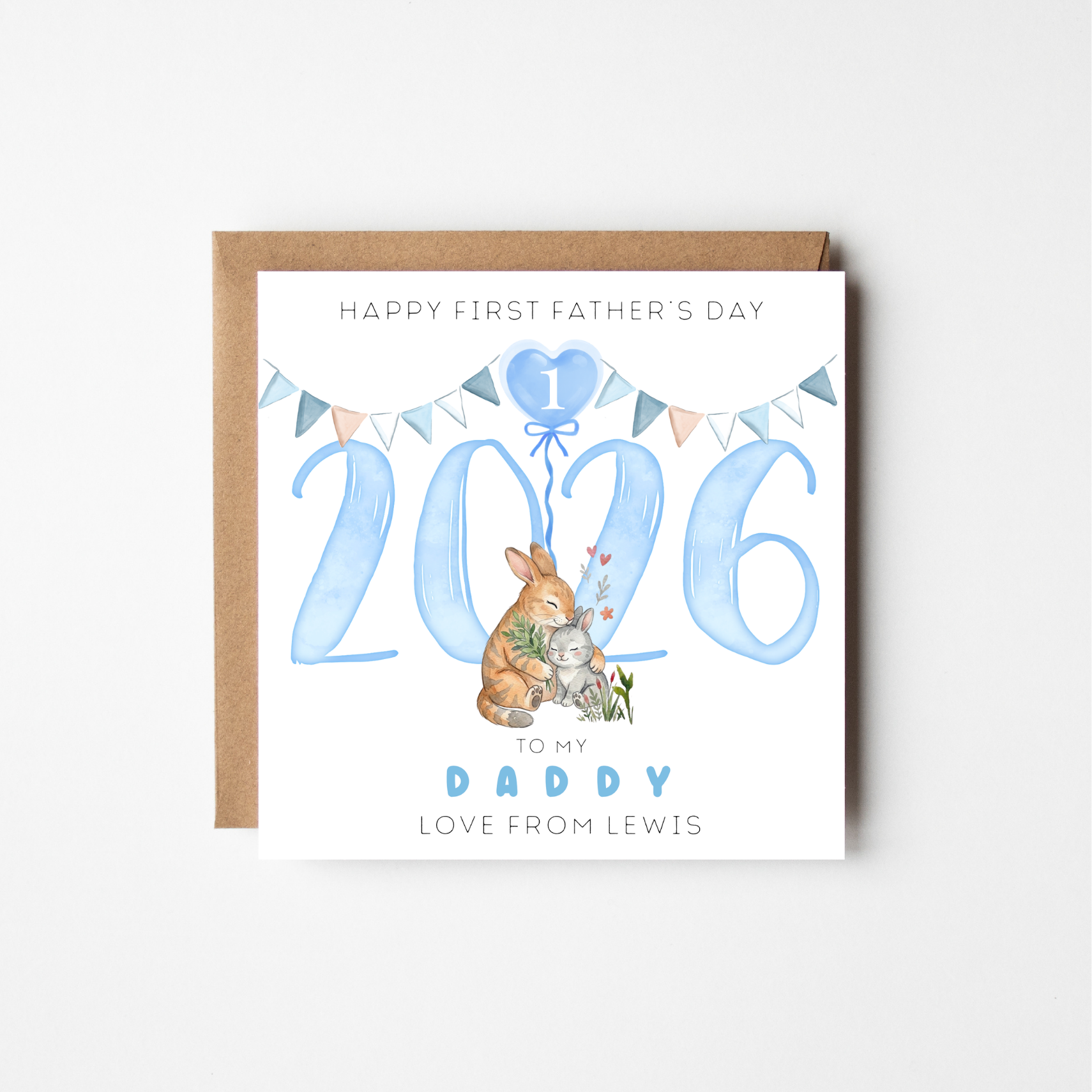 First Father's Day Card 2026 | Personalised Animal Watercolour | New Dad