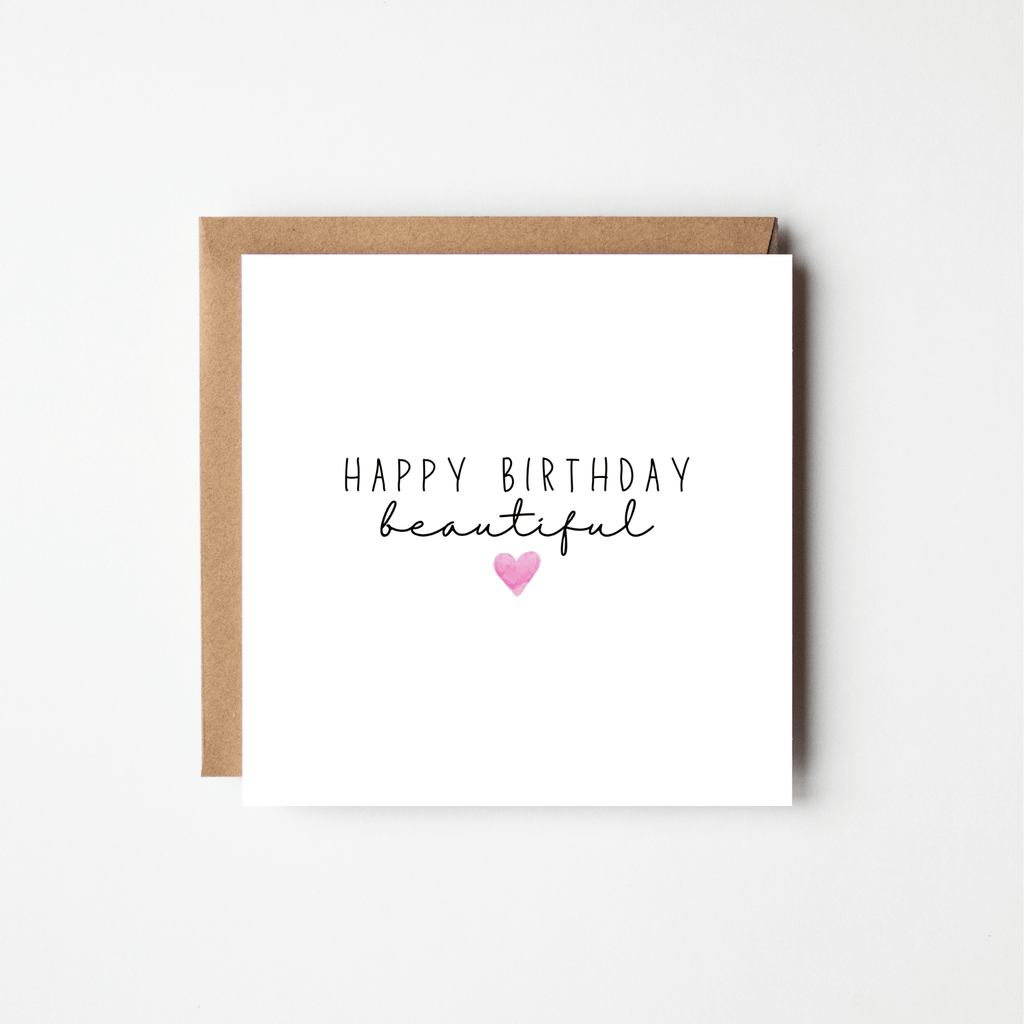 'Happy Birthday Beautiful' Card for Her – Personalised Watercolour Heart