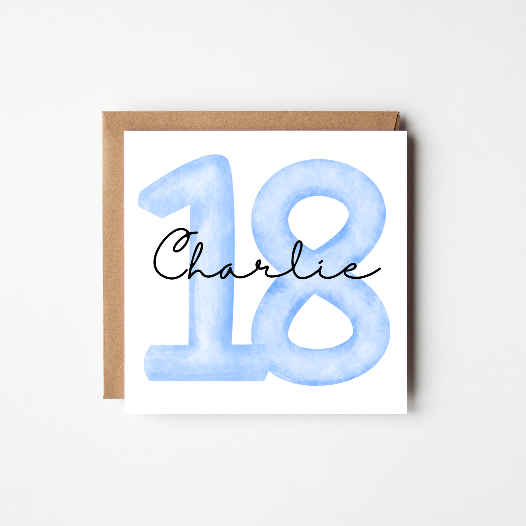 Personalised 18th Birthday Card | Watercolour Numbers & Script Name