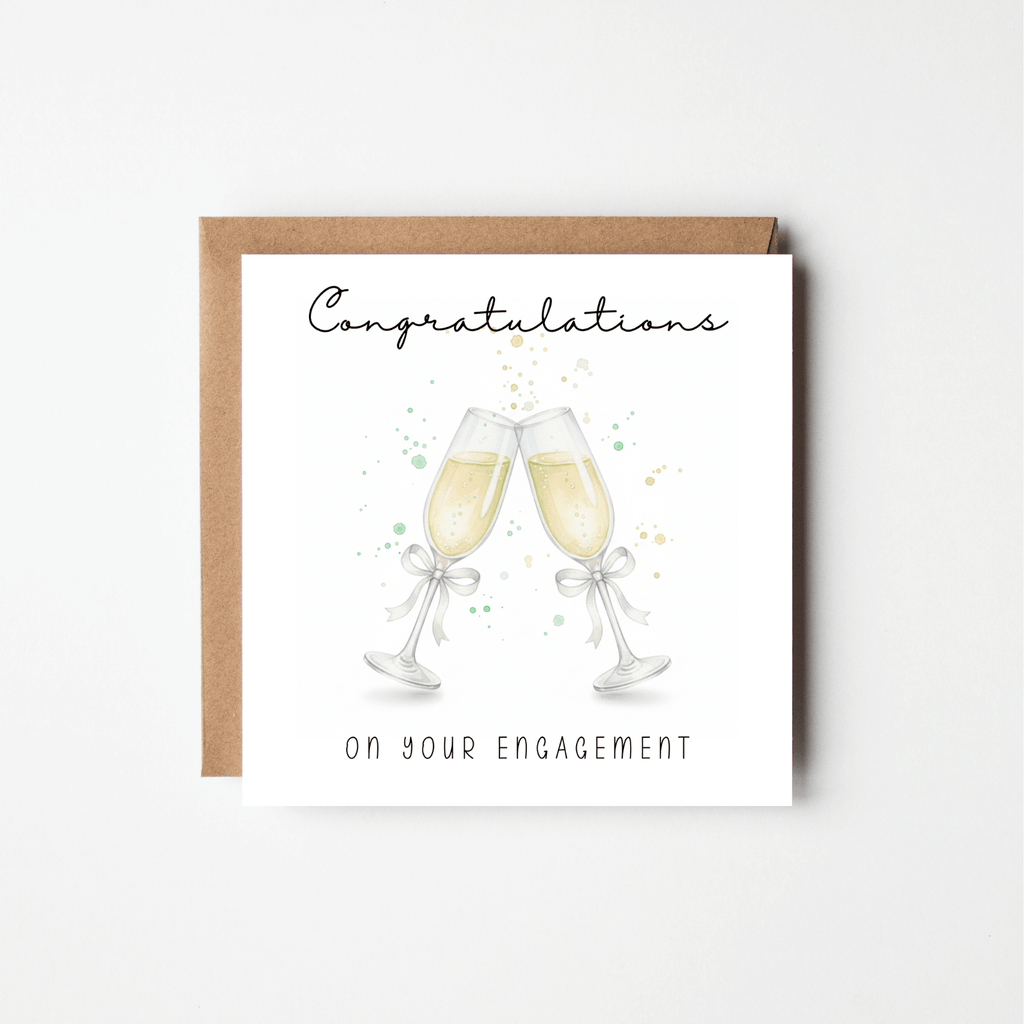Congratulations on Your Engagement Card – Watercolour Champagne Glasses
