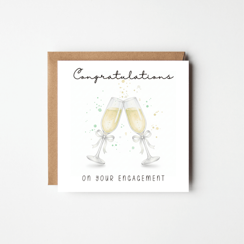 Congratulations on Your Engagement Card – Watercolour Champagne Glasses