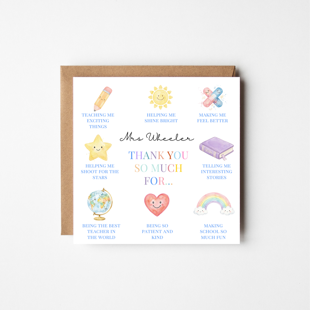 Thank You So Much For… Personalised Watercolour Teacher Thank You Card