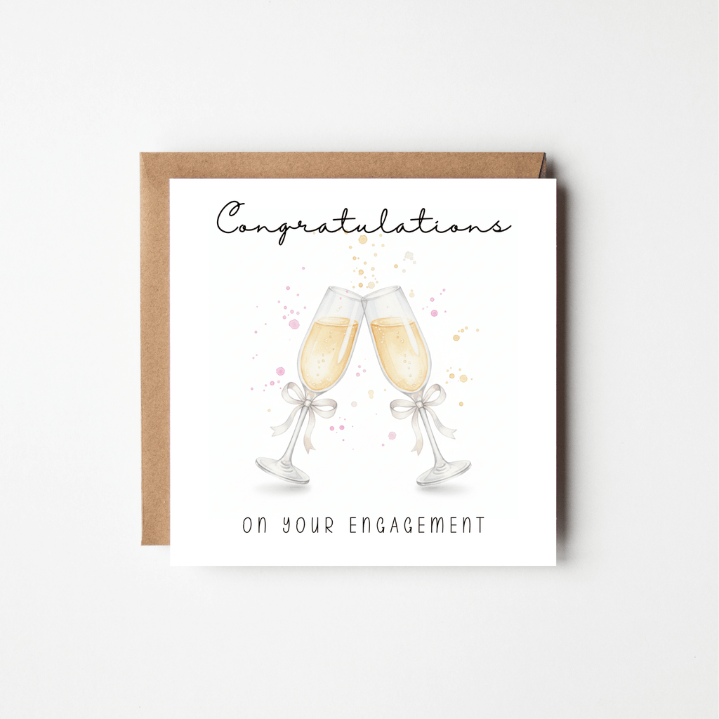 Congratulations on Your Engagement Card – Watercolour Champagne Glasses