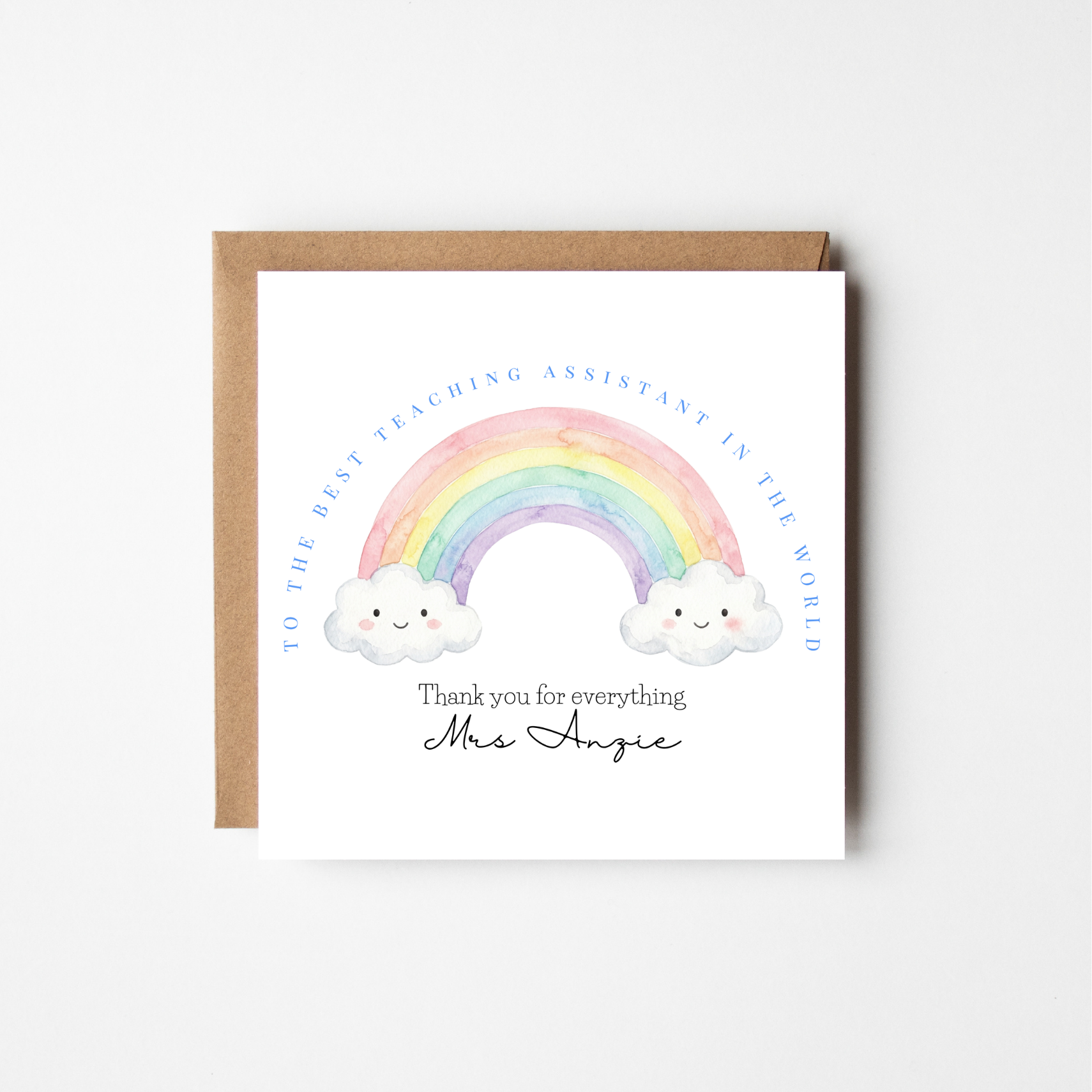 Best Teaching Assistant in the World – Personalised Watercolour Rainbow Thank You Card