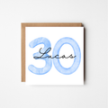 Personalised 30th Birthday Card | Watercolour Numbers & Script Name