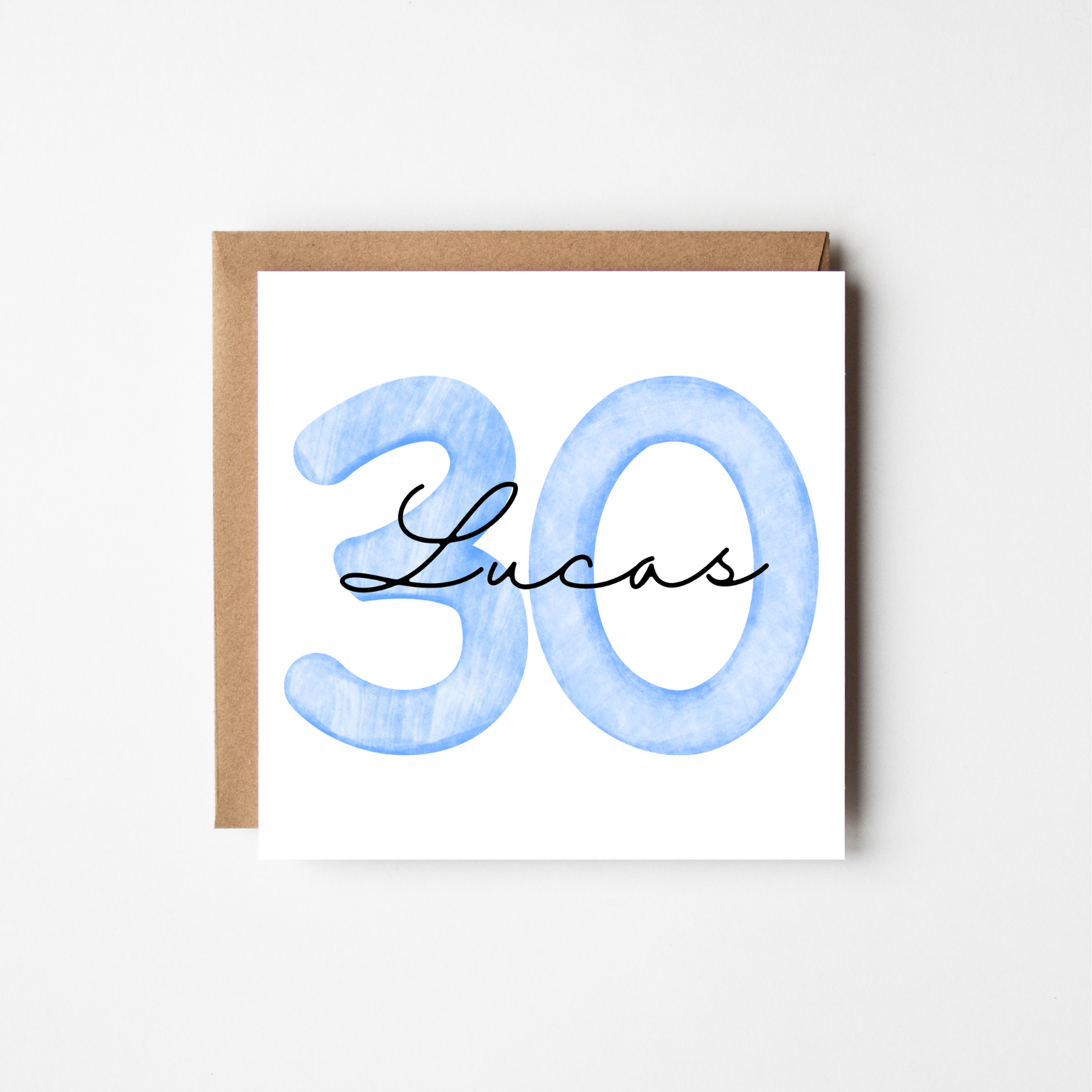 Personalised 30th Birthday Card | Watercolour Numbers & Script Name