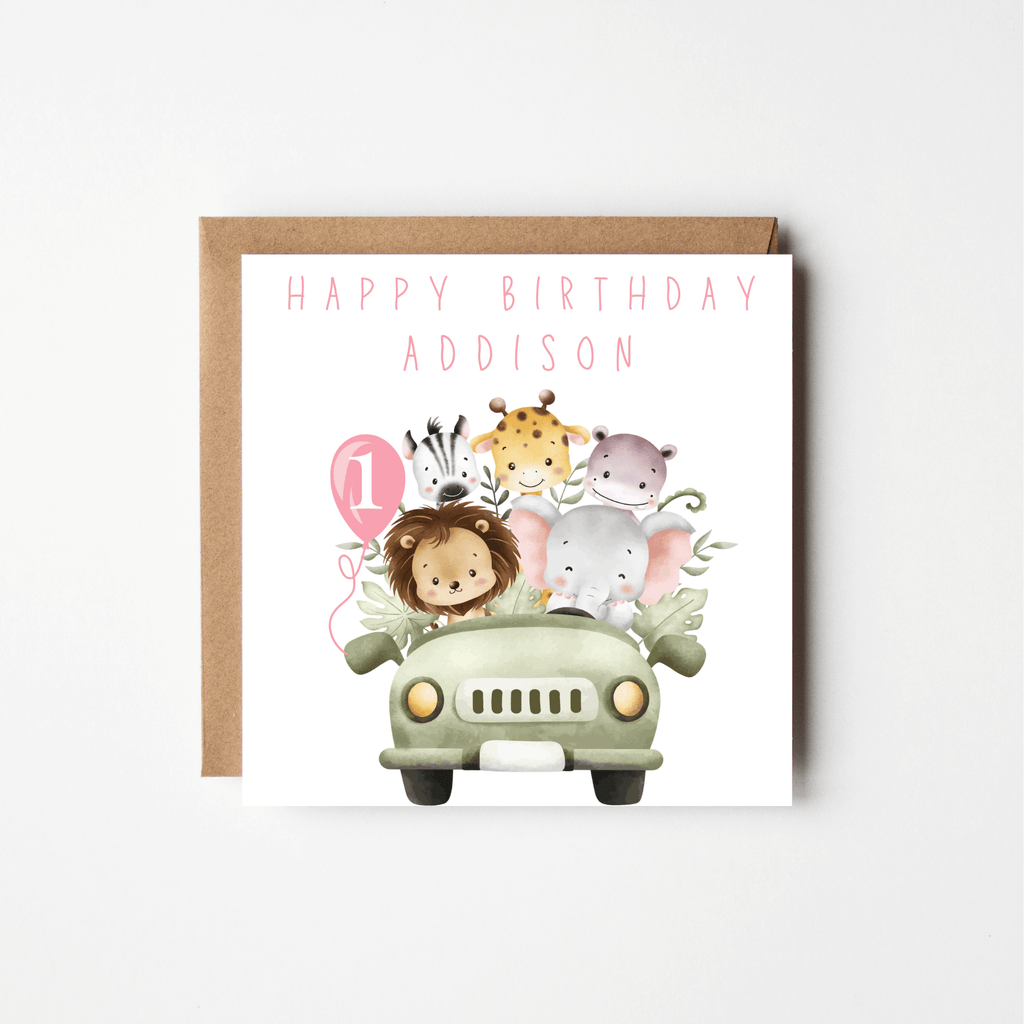 Safari Adventure 1st Birthday Card – Personalised