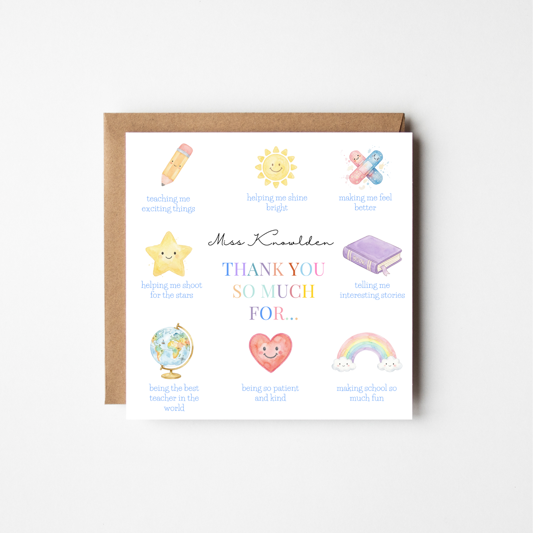 Thank You So Much For… Personalised Watercolour Teacher Thank You Card