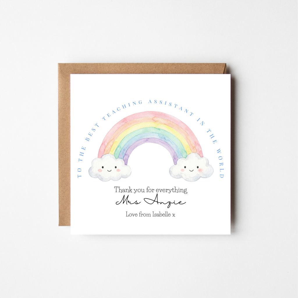 Best Teaching Assistant in the World – Personalised Watercolour Rainbow Thank You Card