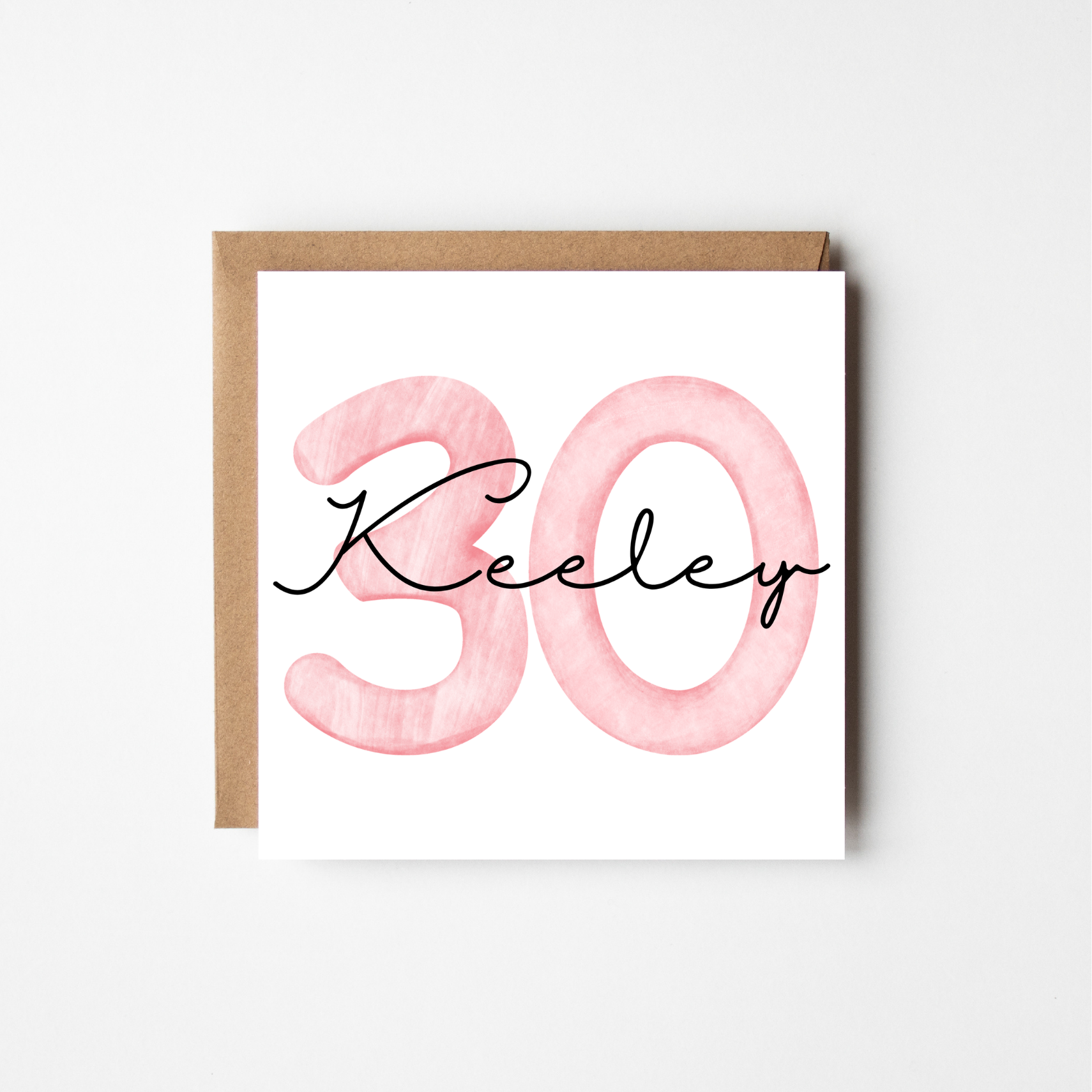 Personalised 30th Birthday Card | Watercolour Numbers & Script Name