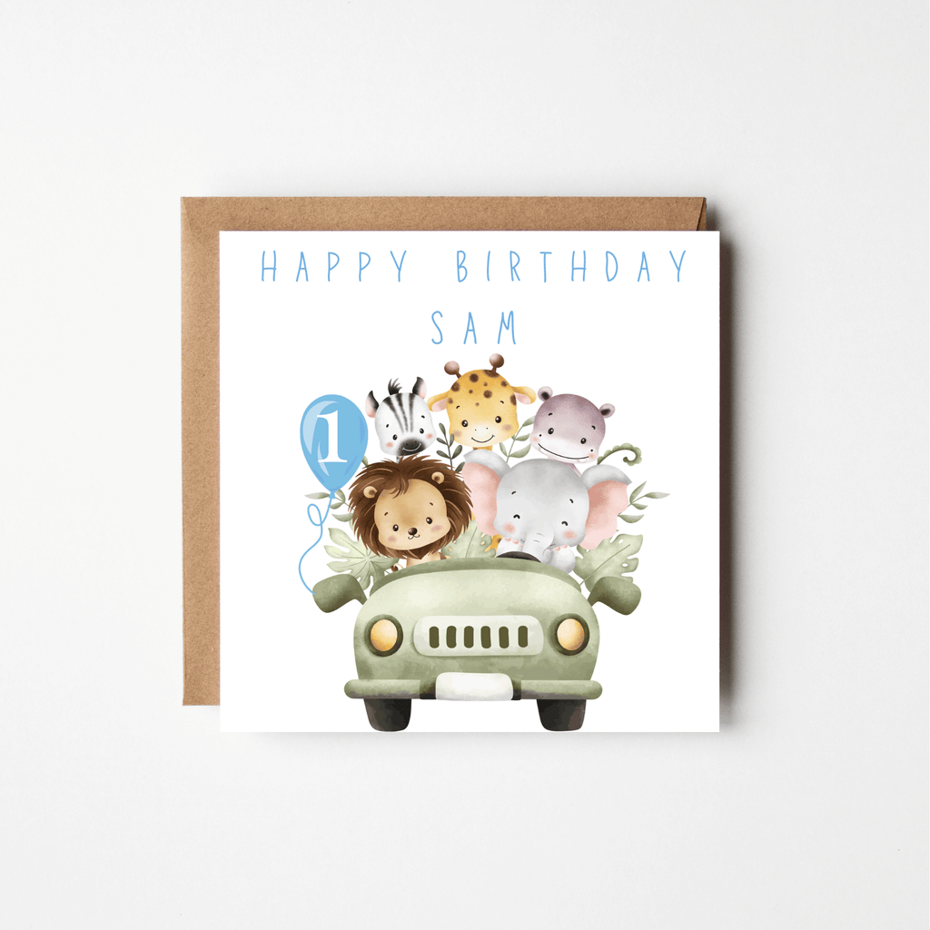 Safari Adventure 1st Birthday Card – Personalised