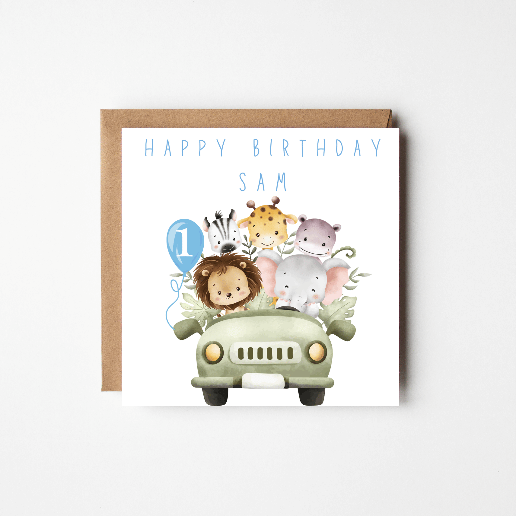 Safari Adventure 1st Birthday Card – Personalised