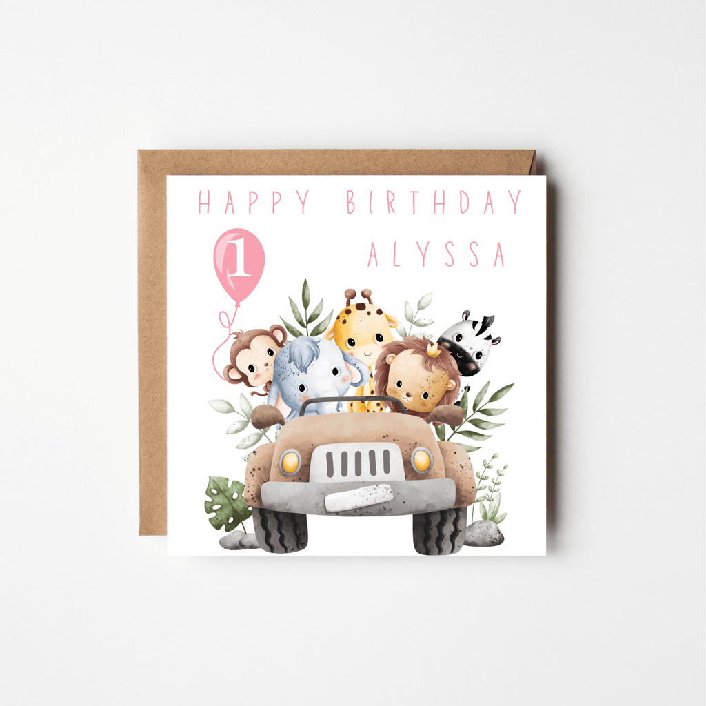 Safari Adventure 1st Birthday Card – Personalised