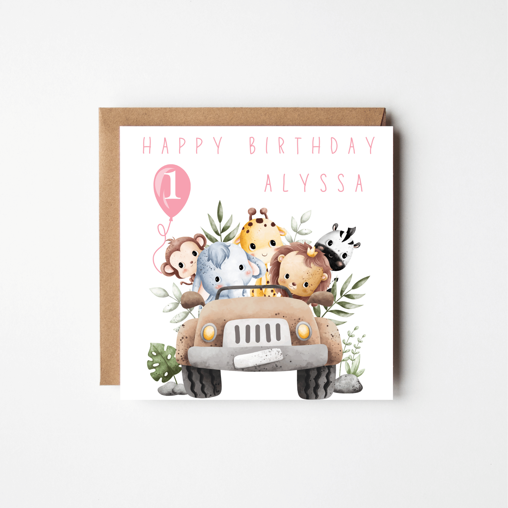 Safari Adventure 1st Birthday Card – Personalised