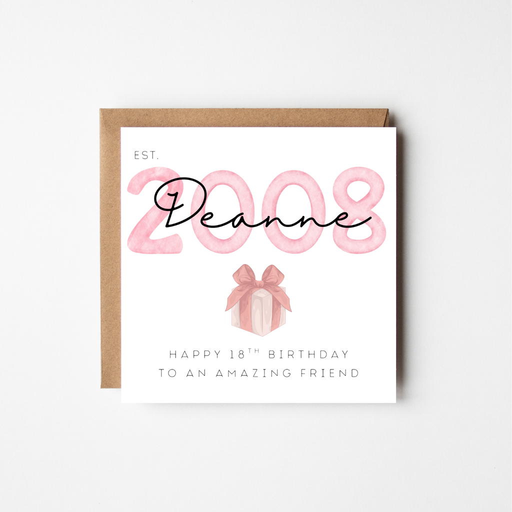 Personalised 'Est.' Milestone Birthday Card | Script Name & Watercolour Illustration