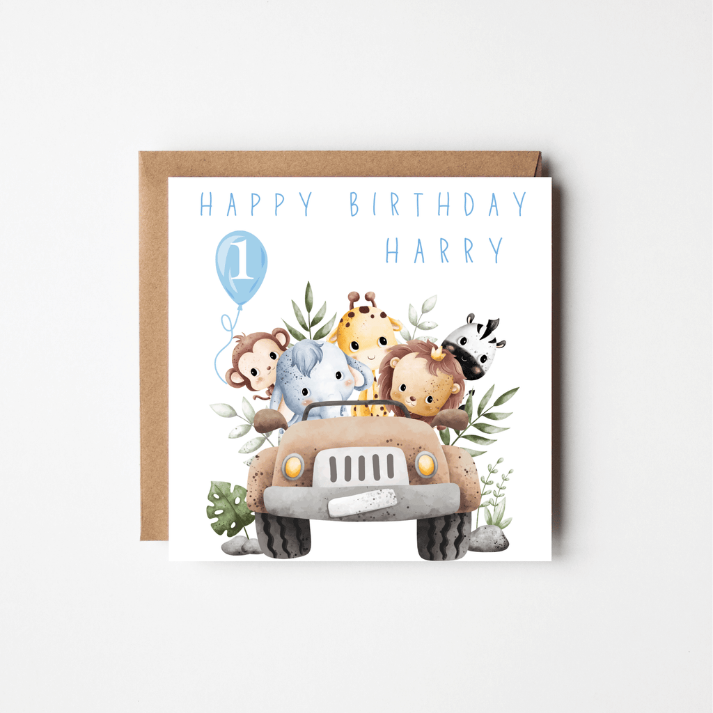 Safari Adventure 1st Birthday Card – Personalised