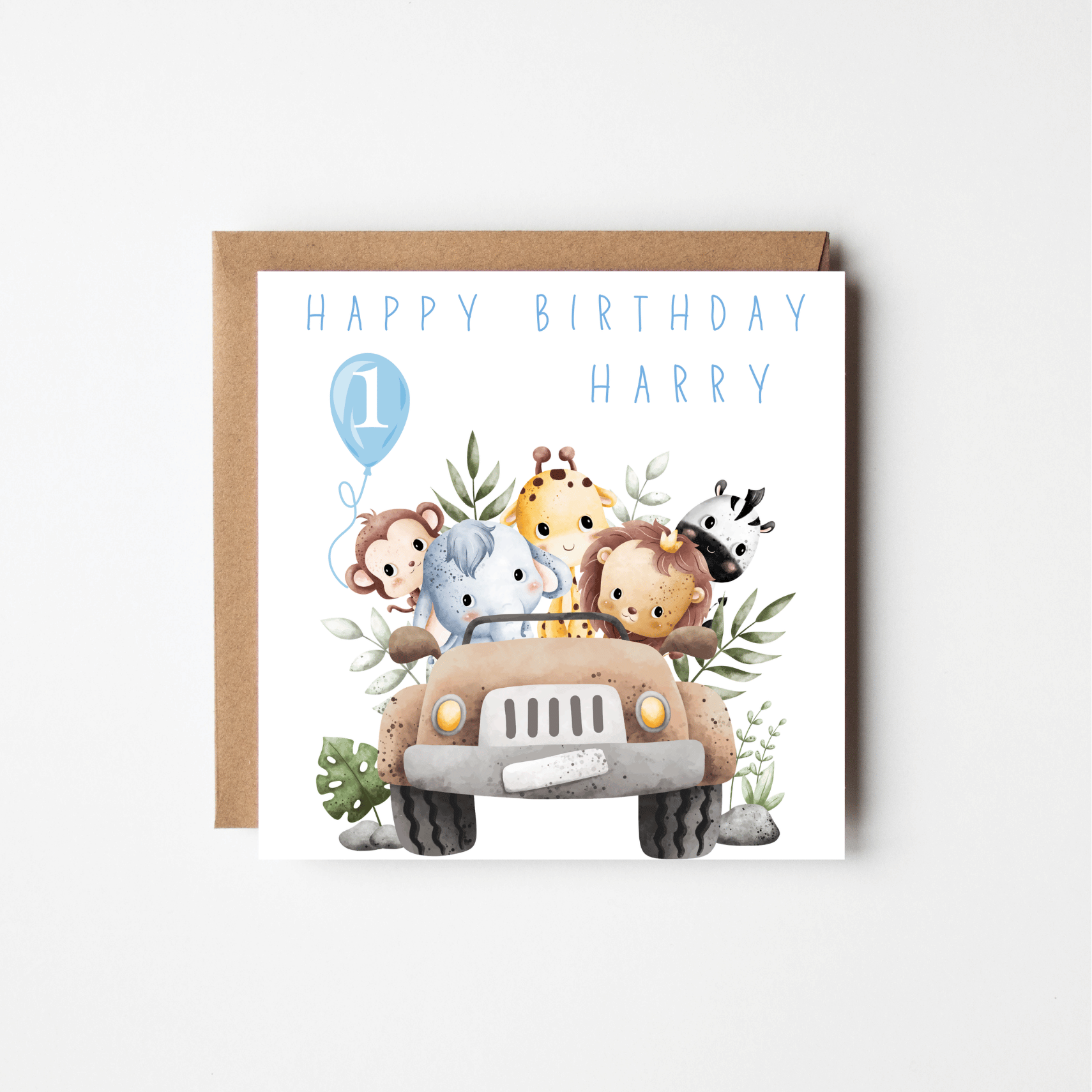 Safari Adventure 1st Birthday Card – Personalised