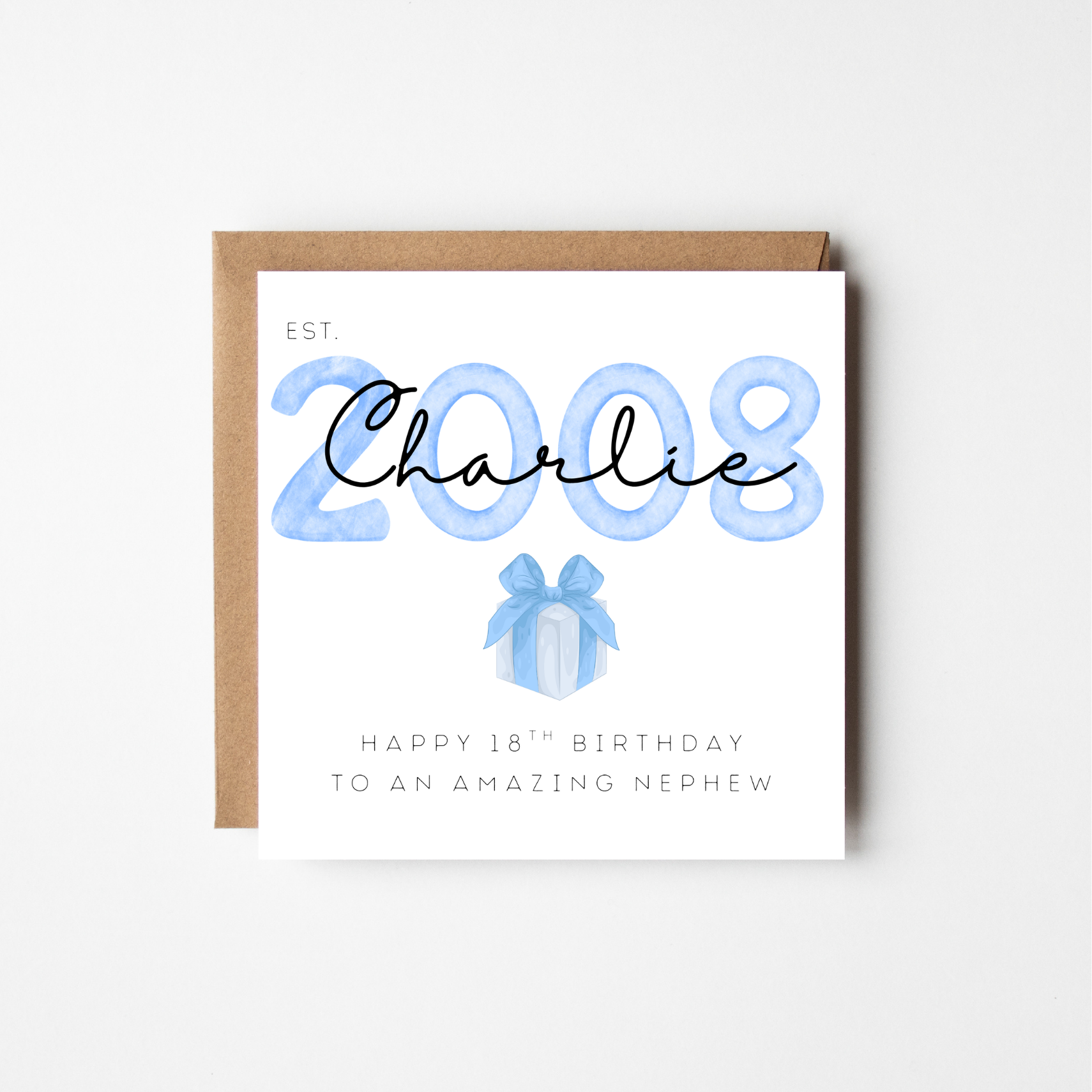 Personalised 'Est.' Milestone Birthday Card | Script Name & Watercolour Illustration