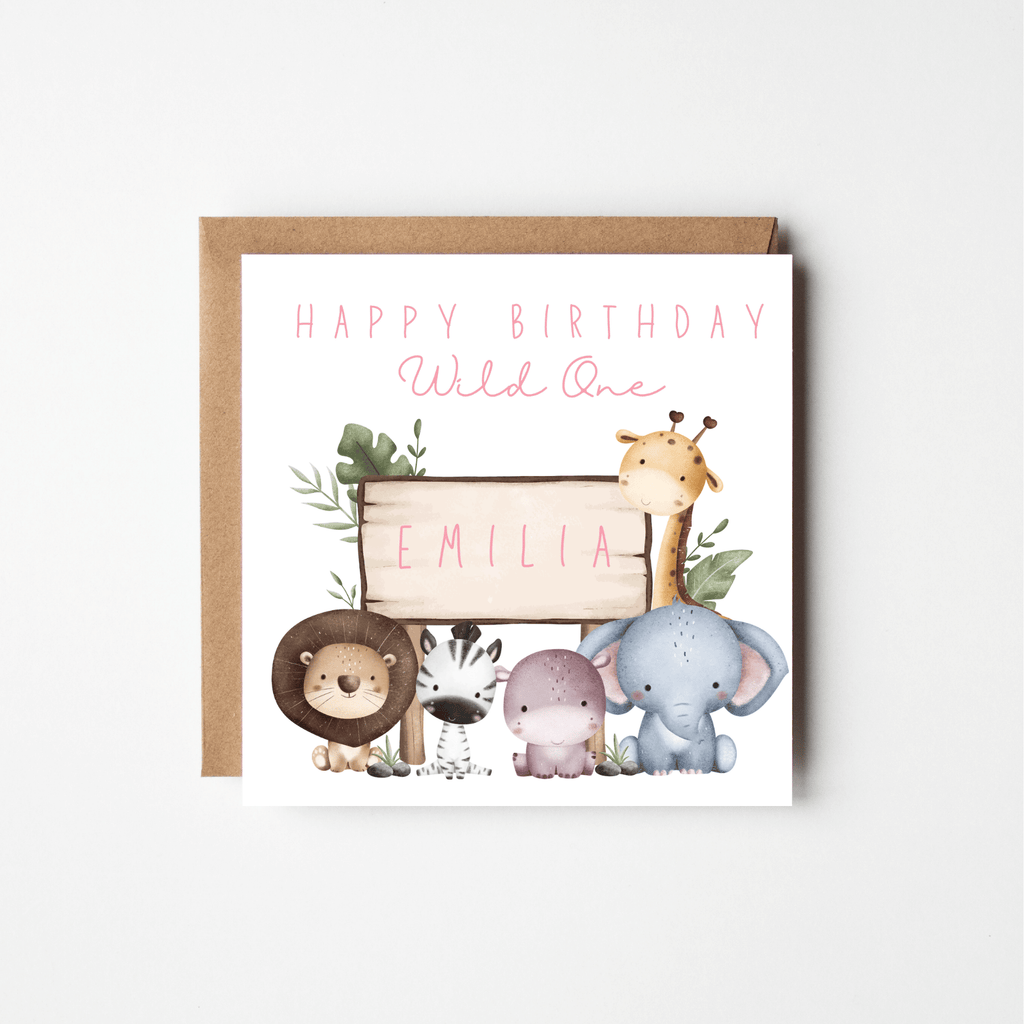 Happy Birthday Wild One 1st Birthday Card – Personalised Safari Animals