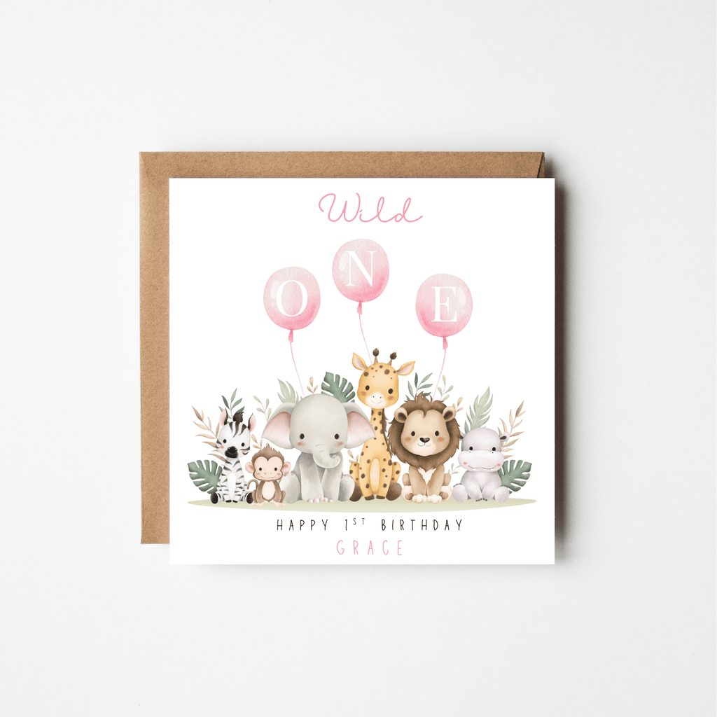 Wild One 1st Birthday Card – Personalised | Pink or Blue