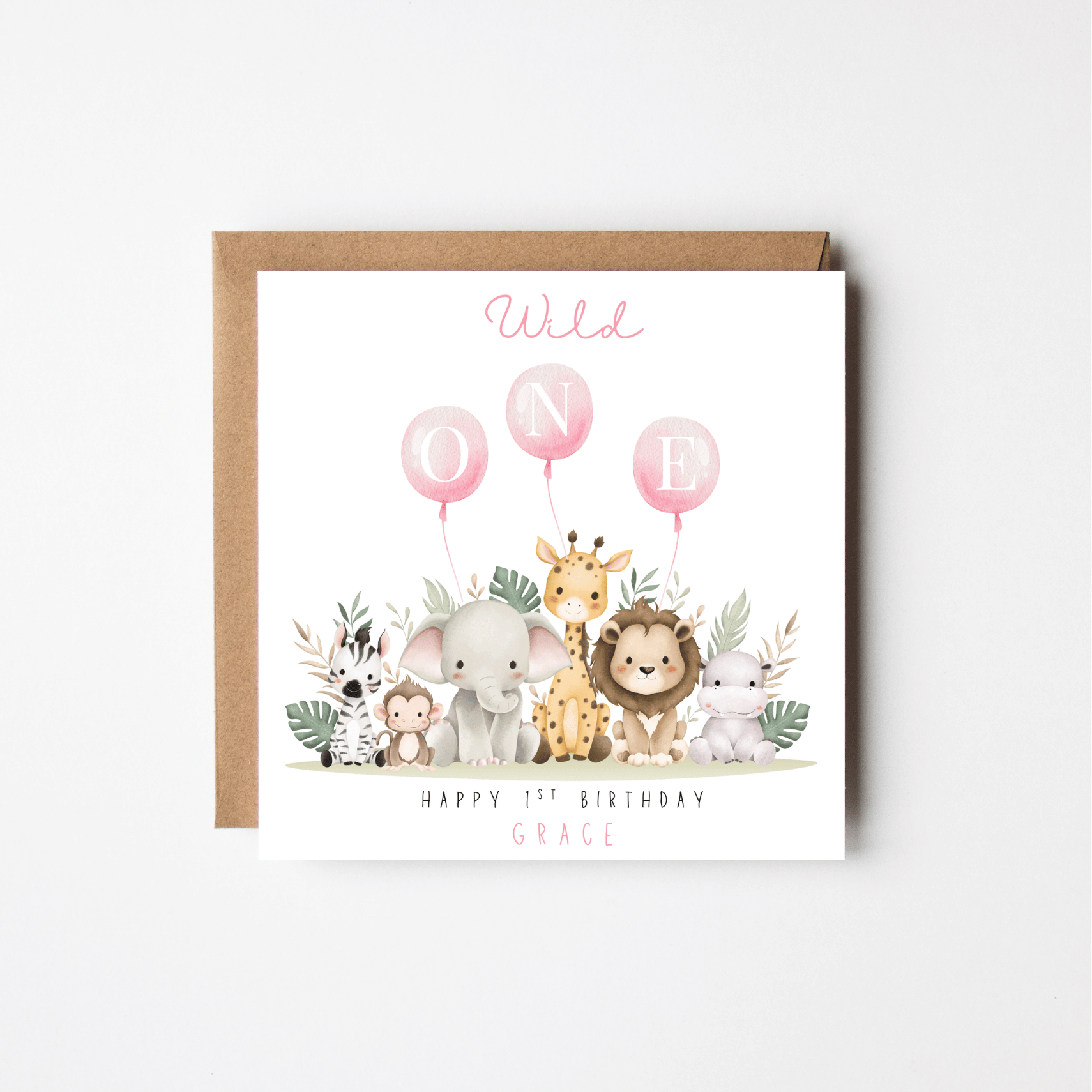 Wild One 1st Birthday Card – Personalised | Pink or Blue