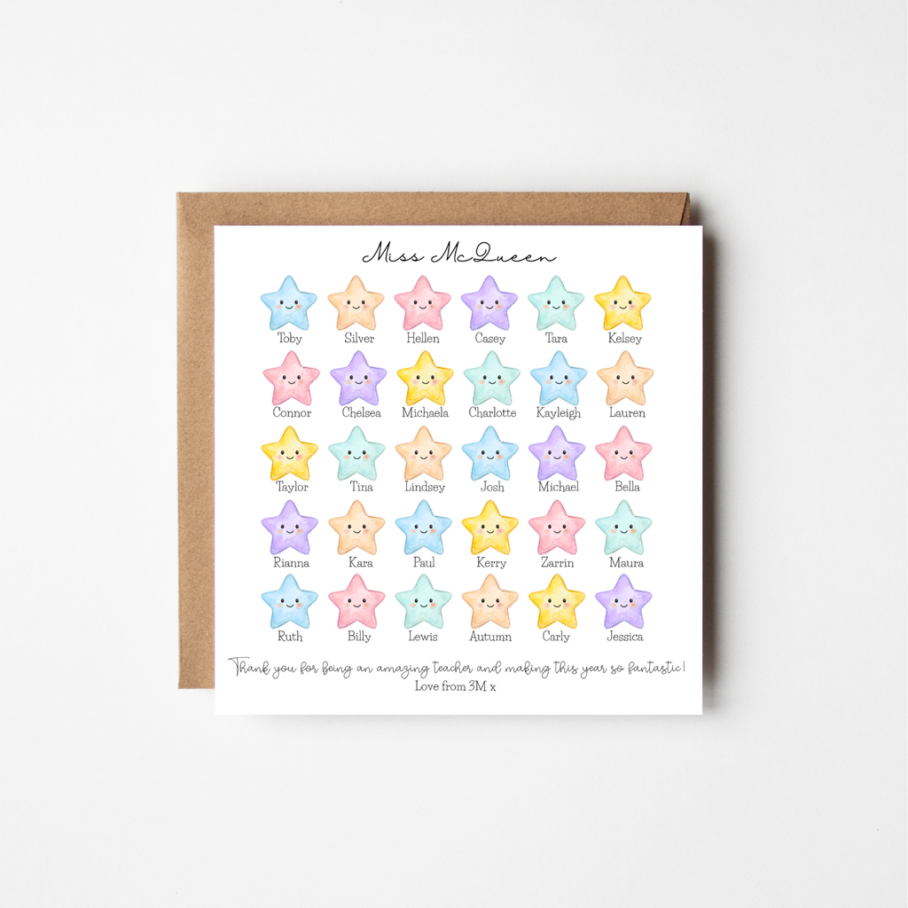 From the Whole Class – Personalised Watercolour Stars Teacher Thank You Card